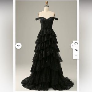 Black off the shoulder tiered prom dress
